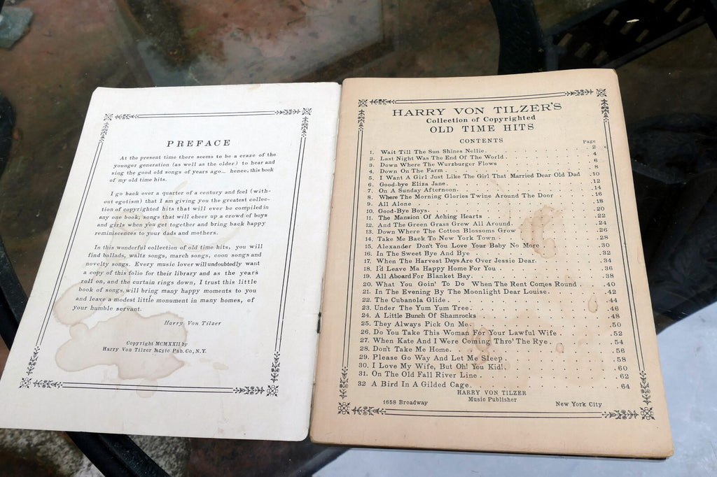 Harry Von Tilzer's Favorite Hits Songs Sheet Music 1922