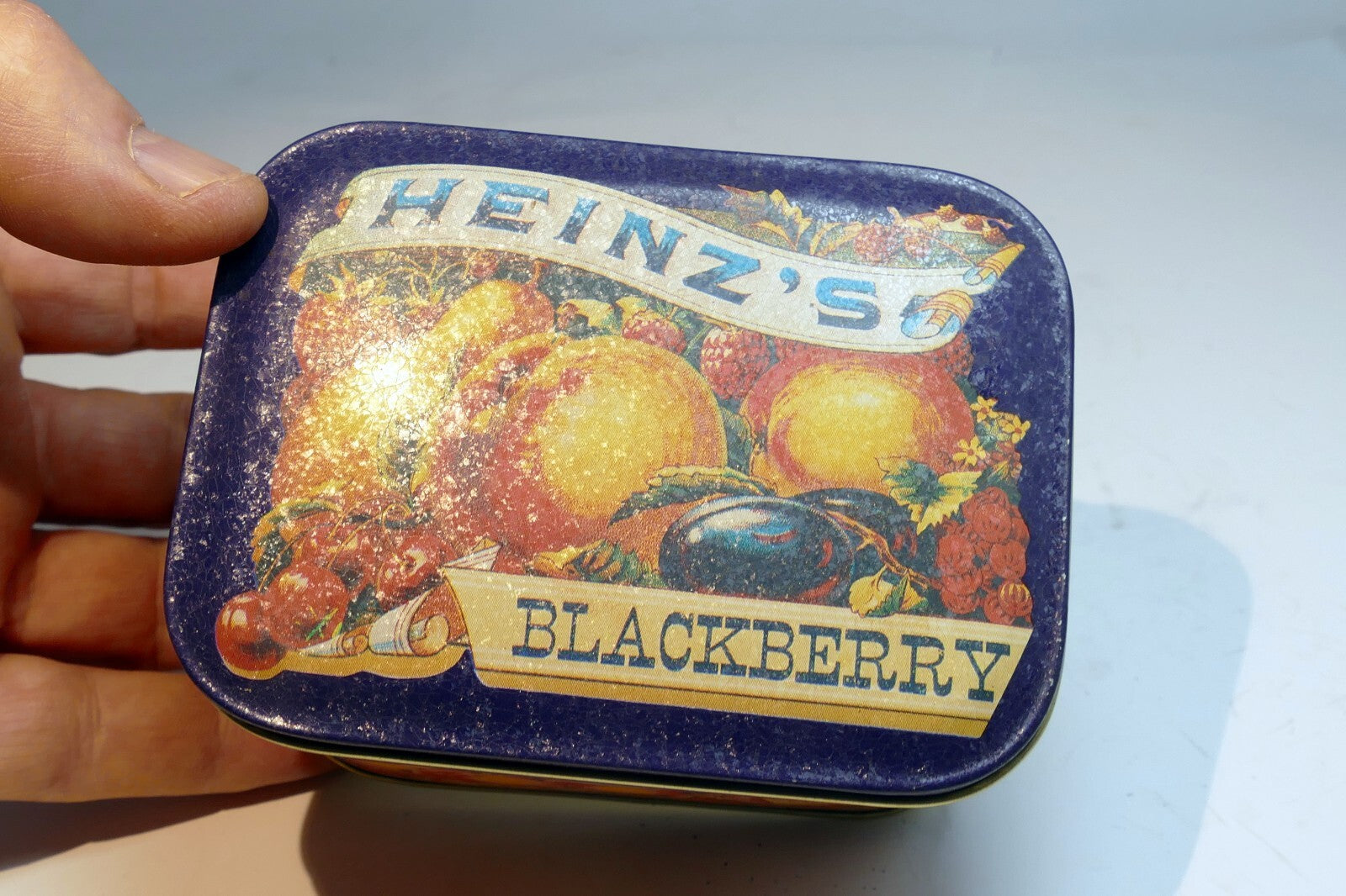Vintage Heinz’s Blackberry Jelly Tin Can empty rectangle