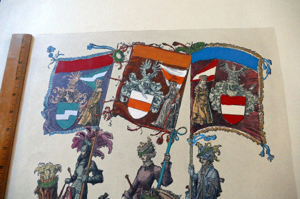 KNIGHT Flag Bearer HAND COLORED ENGRAVING large 21X24"