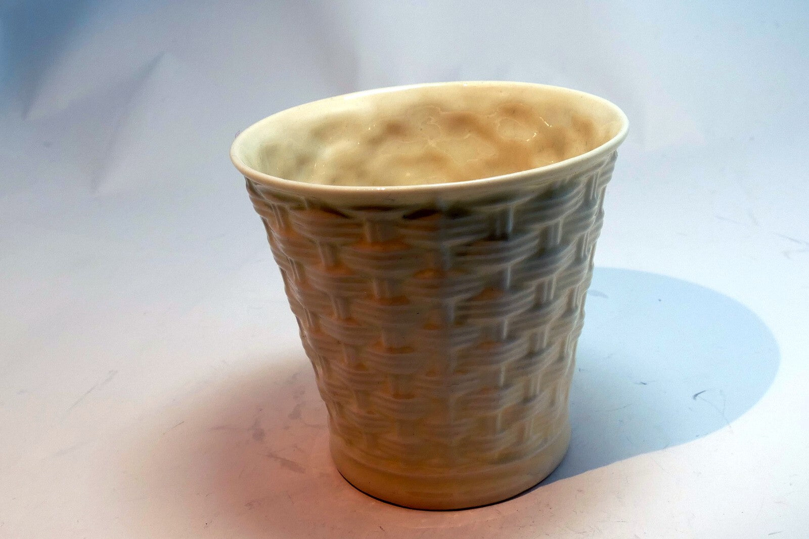 Belleek Ireland Shamrock Basket Weave Coffee Tea Mug Cup  Ivory china