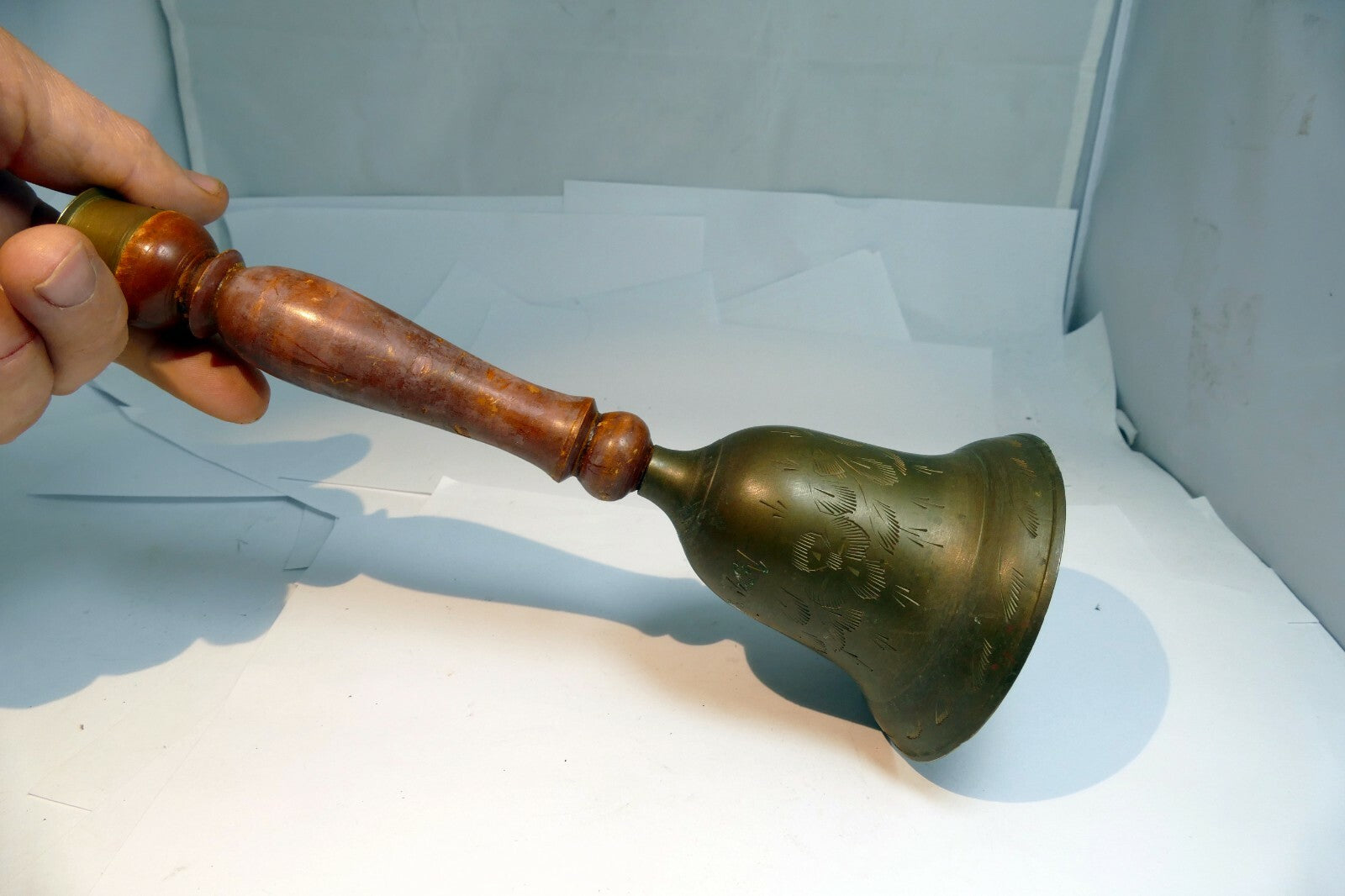 3" Solid Brass  School Diner with wooden handle hand held South Asia