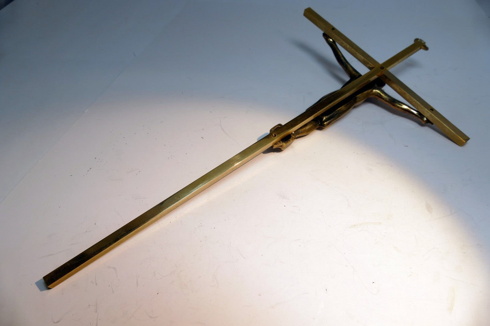 Brass Crucifix Wall Hanging INRI Antique Bronze Jesus Christ on Cross 5"x10"