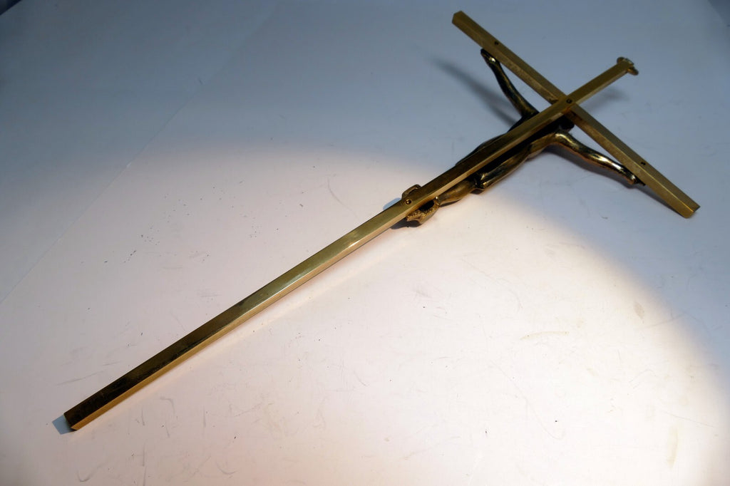 Brass Crucifix Wall Hanging INRI Antique Bronze Jesus Christ on Cross 5"x10"