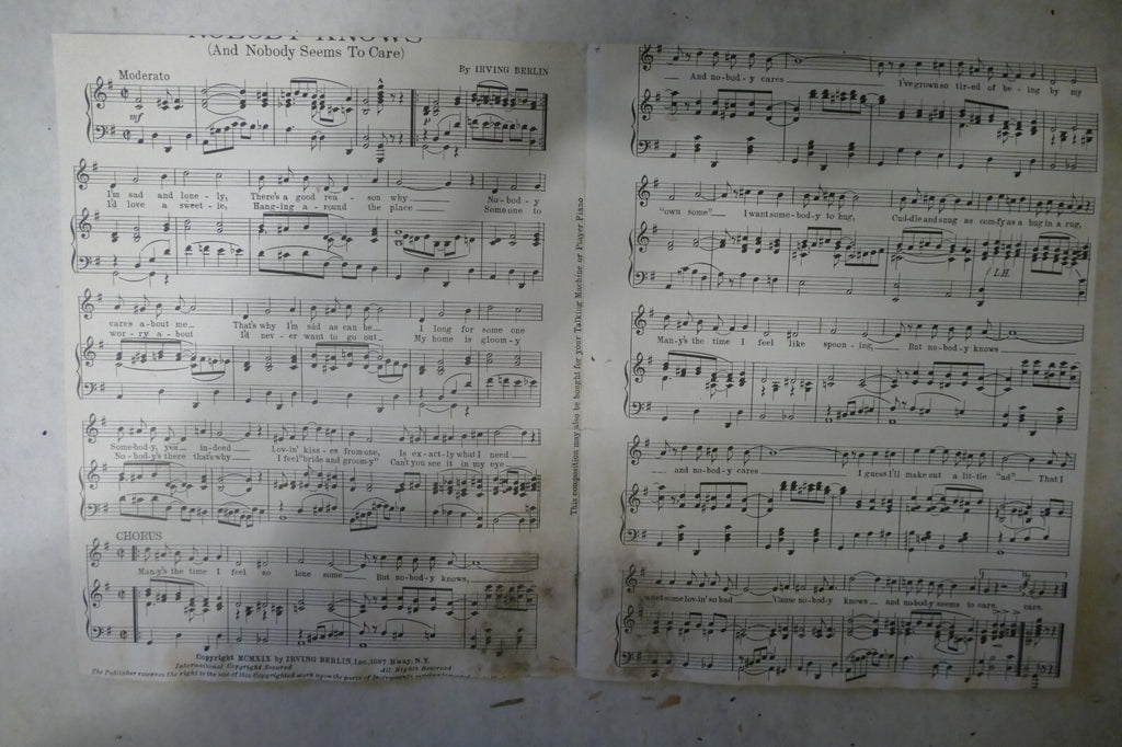 Nobody Knows(And Nobody Seems To Care)1919,by Irving Berlin, Irving Berlin, Inc.