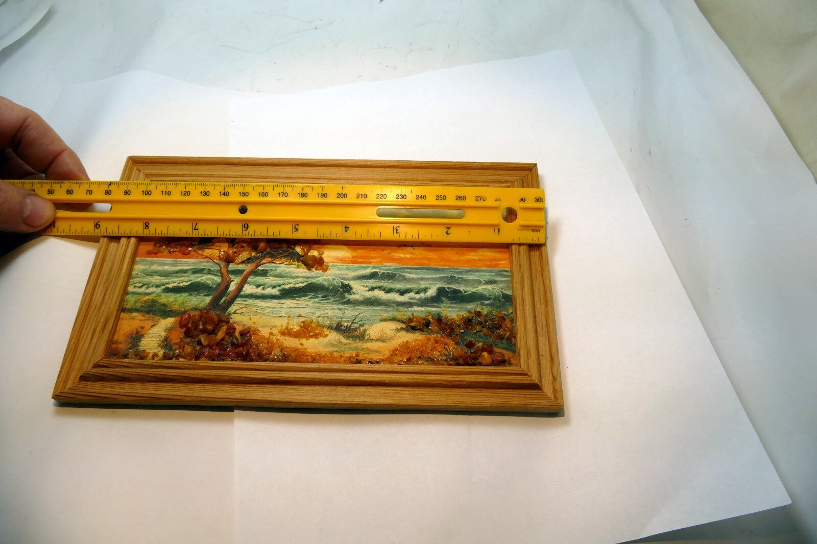 AMBER PAINTING BALTIC Sea Seascape Landscape Tree Waves Sky Sunset gull birds