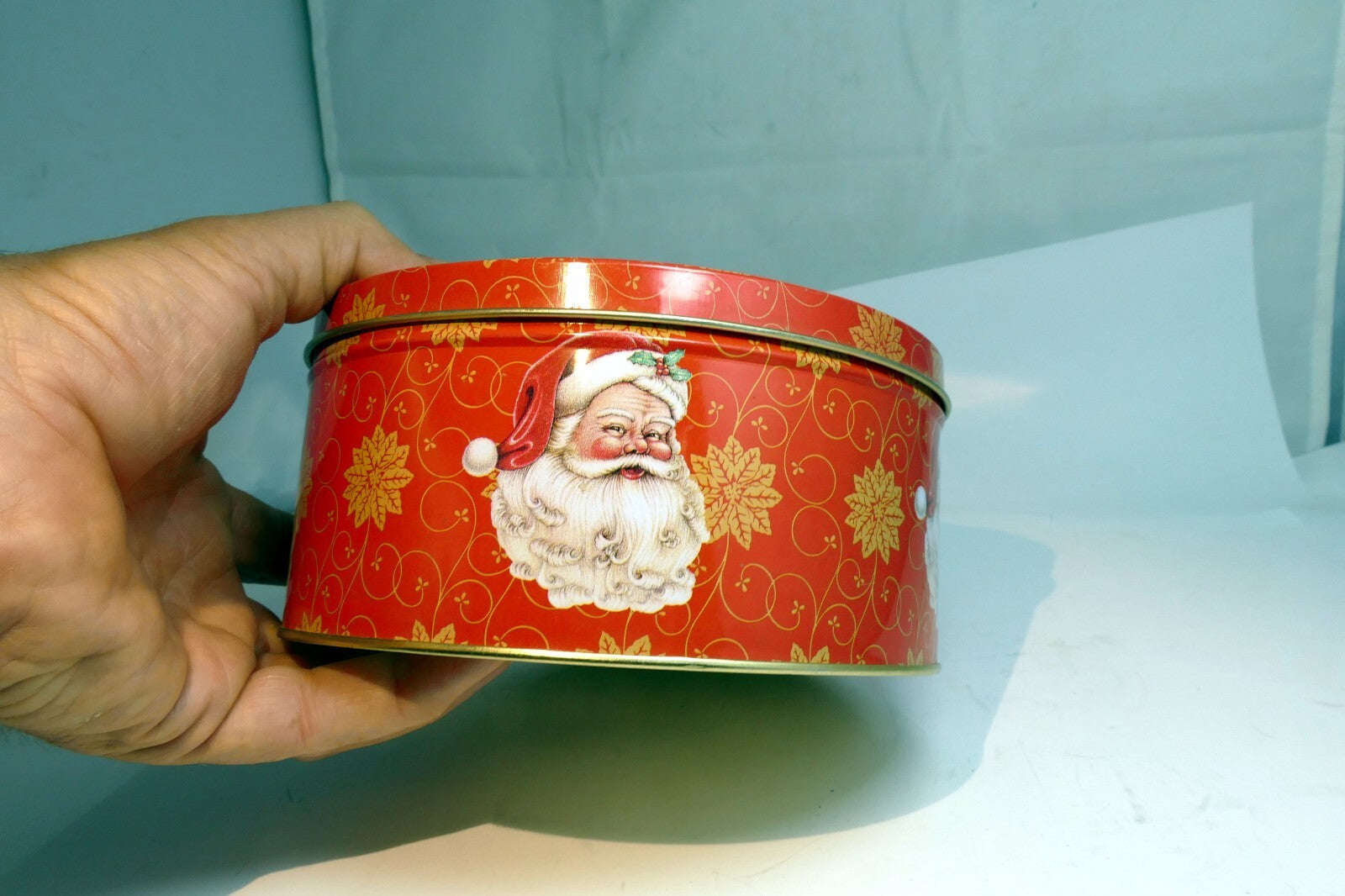 Two pack Cookies Candy Round Tin empty container Christmas eve Santa Claus smile