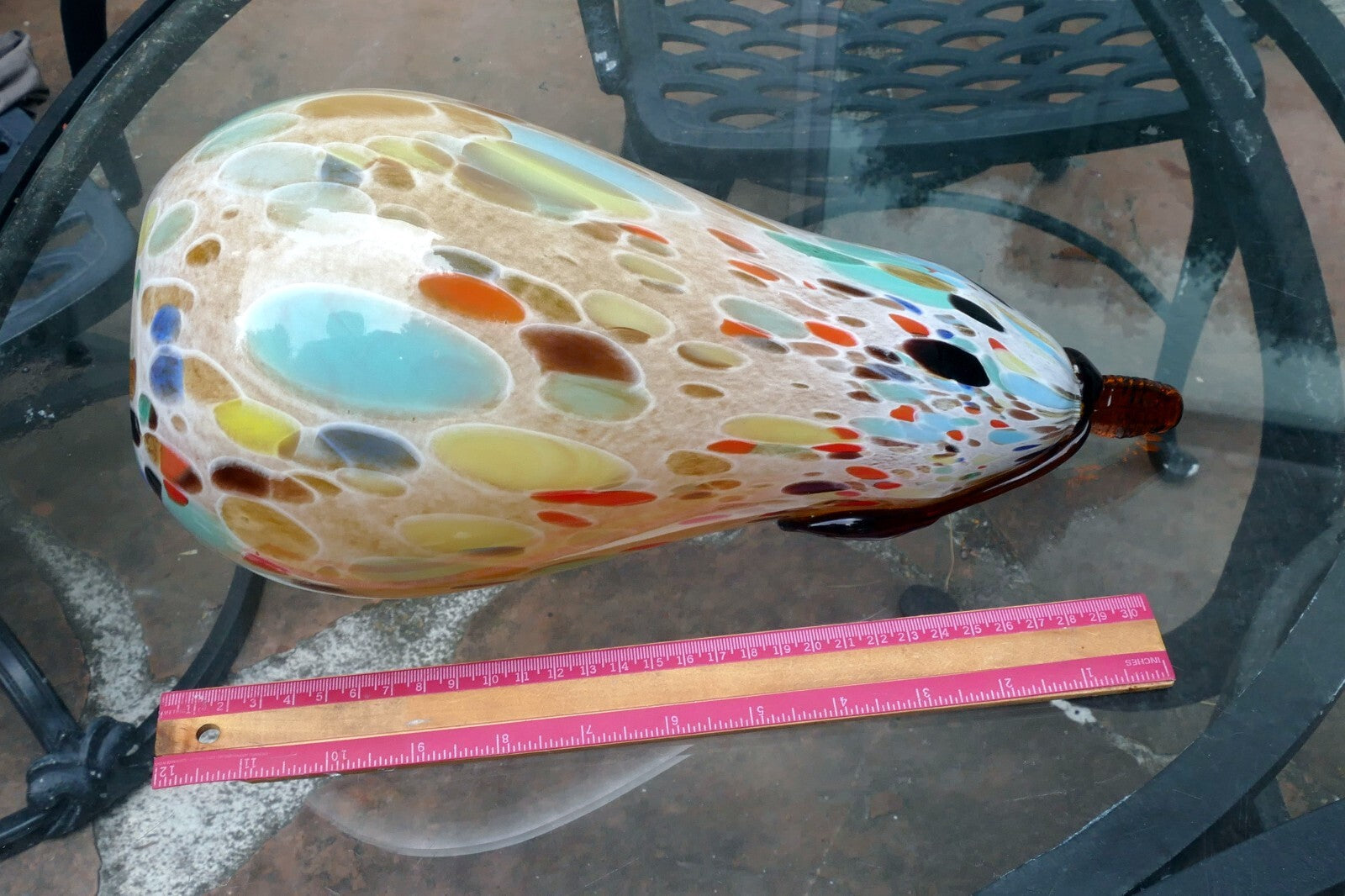 Empoli Maestri Vetrai Mottled Confetti Art Glass PEAR Fruit  Yellow Blue Brown