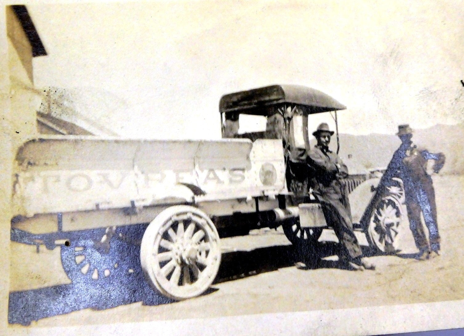 Picture of two gentleman truck vintage antique photograph 2x3" 1917 california