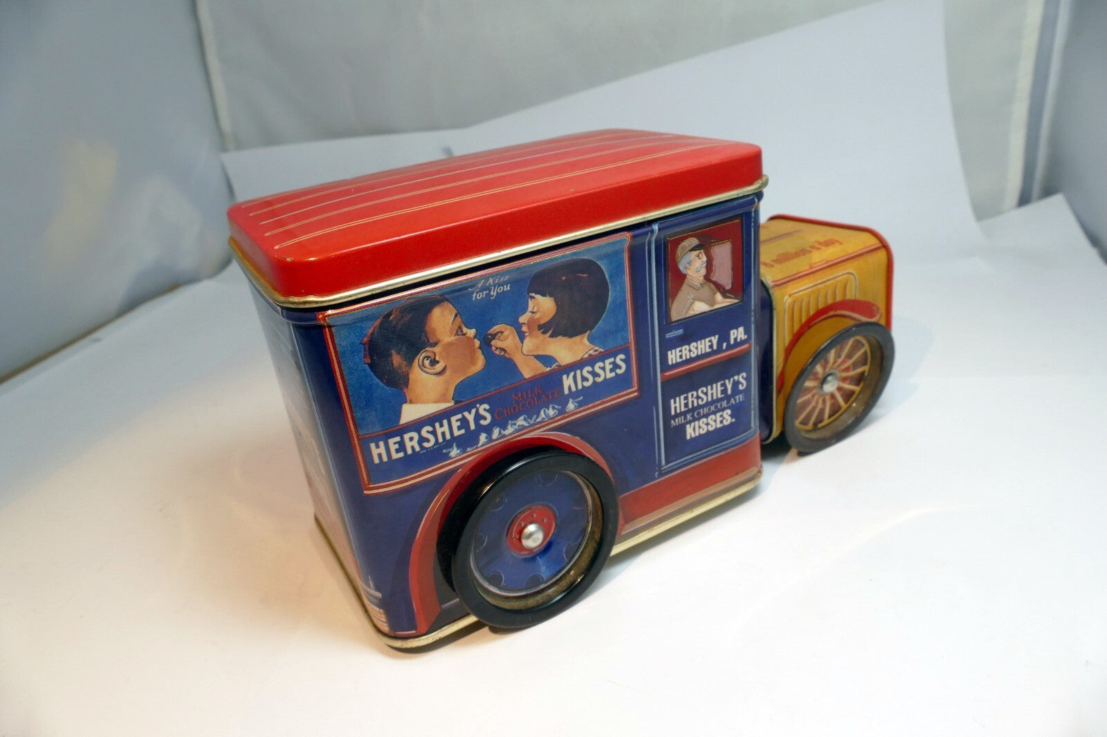 Hershey's Chocolate Kisses Collectible Vintage Milk Truck Tin with wheel lid