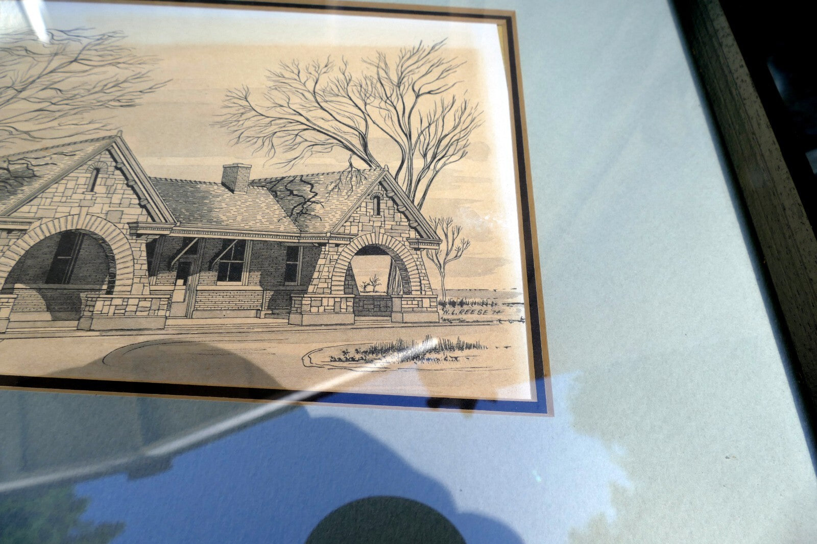 "La Grange" N. L. Reese 1974 print 6X8" framed with glass