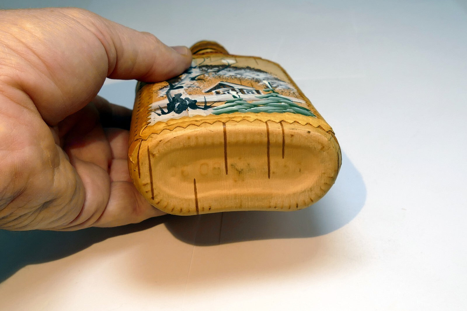 Birch Bark Wrapped Tomsk Russia Siberia Glass Bottle Hip Flask Liquor Whiskey