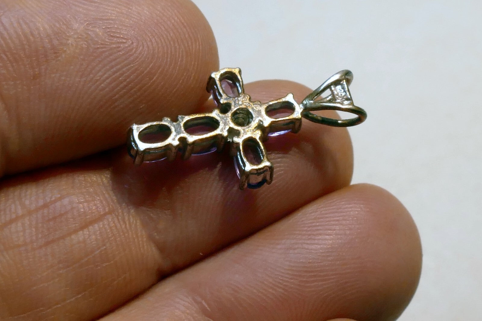 Purple Cubic Zirconia Crucifix Cross Pendant 925 silver sterling vintage