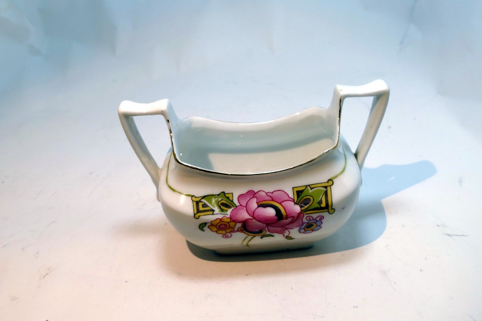 Z.S. & Co SUGAR Bowl Flowers Pink with gold trim  made in Bavaria