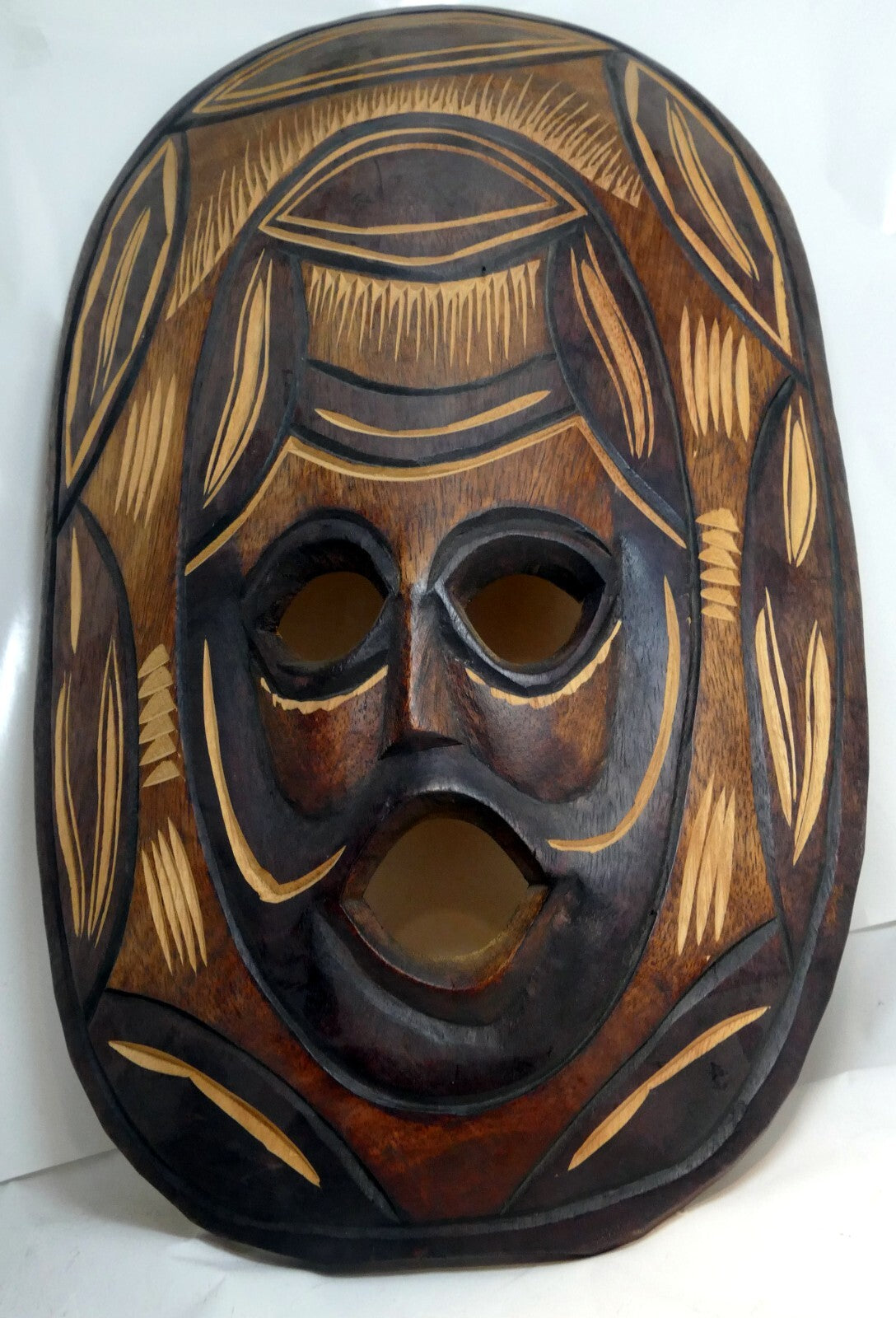 African tribal mask hand carved 18" tall multi tone makonde initiation large