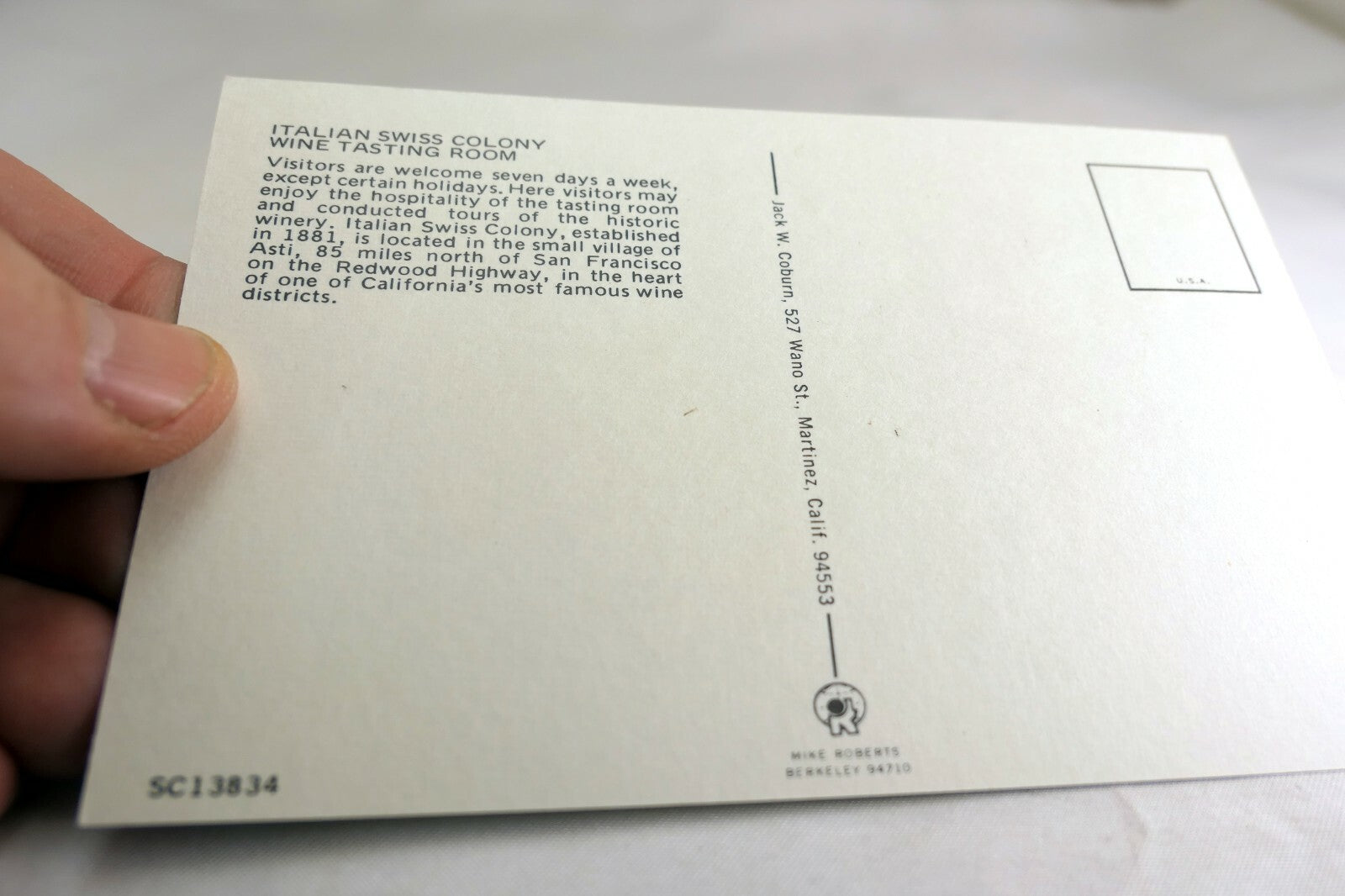 Italian Swiss Colony Wine Tasting Room California USA Postcard 1970's