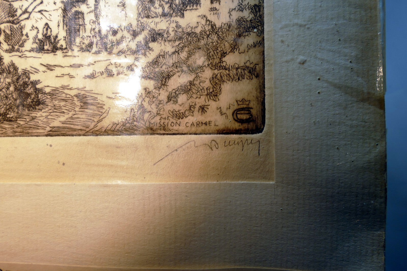 Mission Carmel Chuirch Signed Etching 1900's USA Limited edition