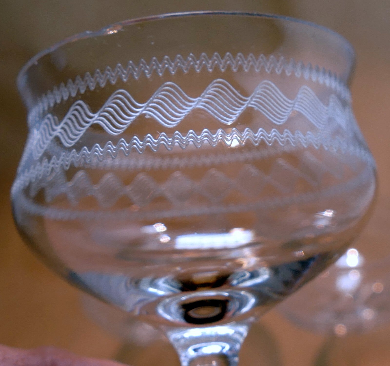 Set of 3 fostoria wave needle etched 4 1/3" handled goblets cordial crystal lot