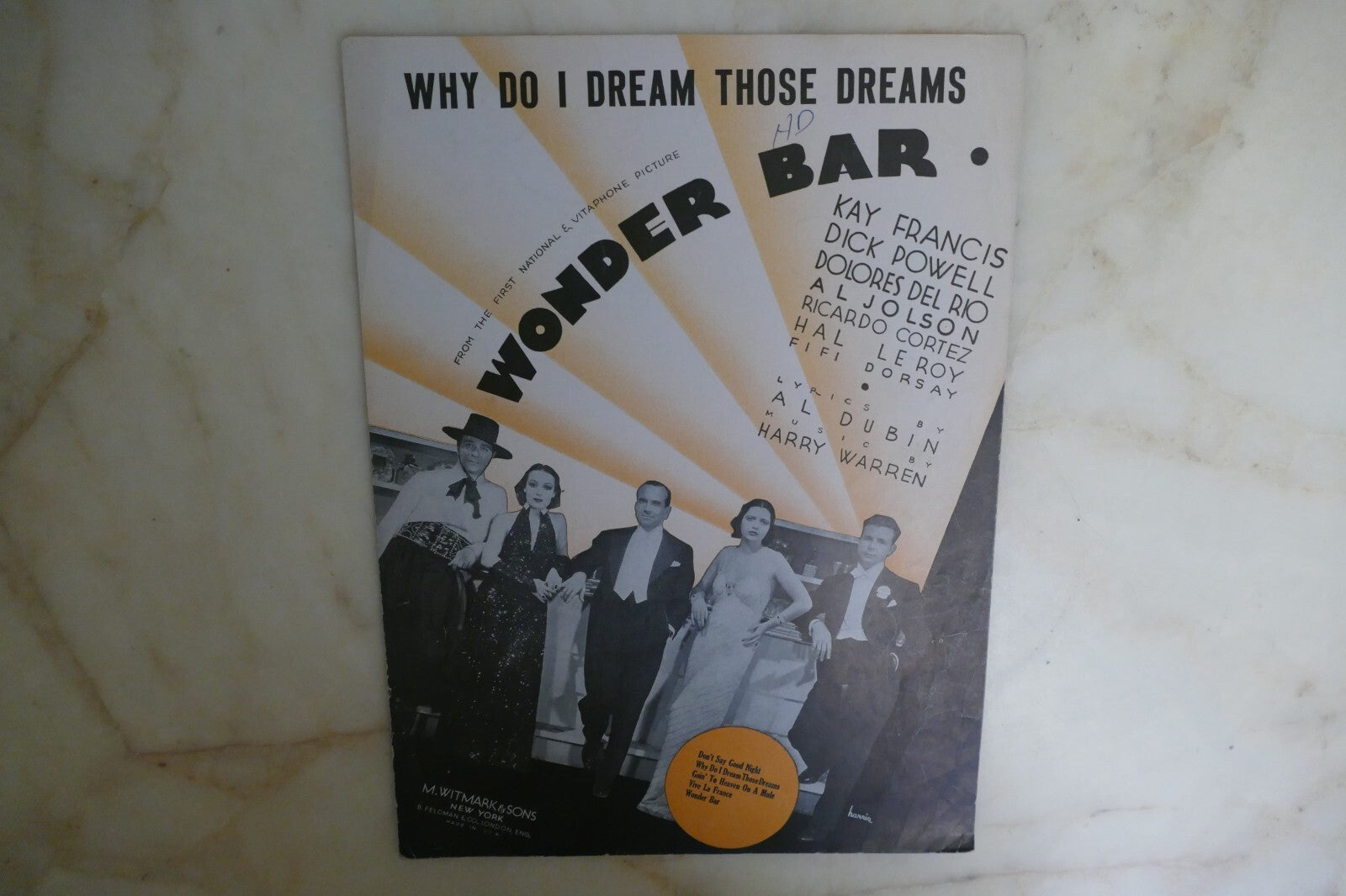 Why Do I Dream Those Dreams 1934 by Harry Warren and Al Dubin from Wonder Bar