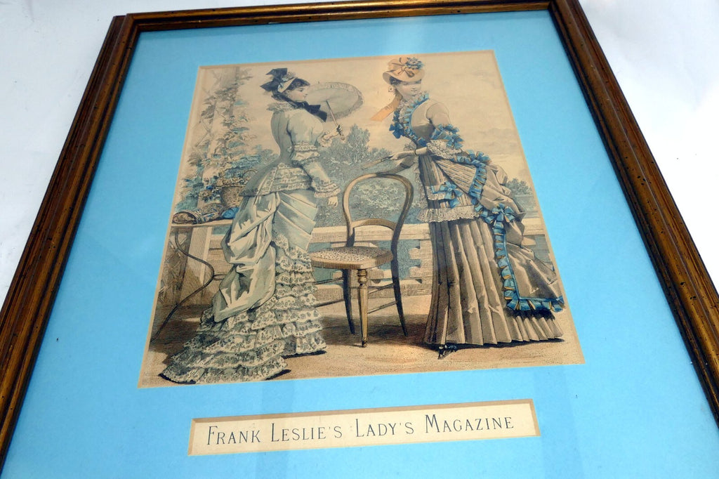 Framed Fashion Print Frank Leslie���s Lady���s Magazine Blue-Yellow 1870's