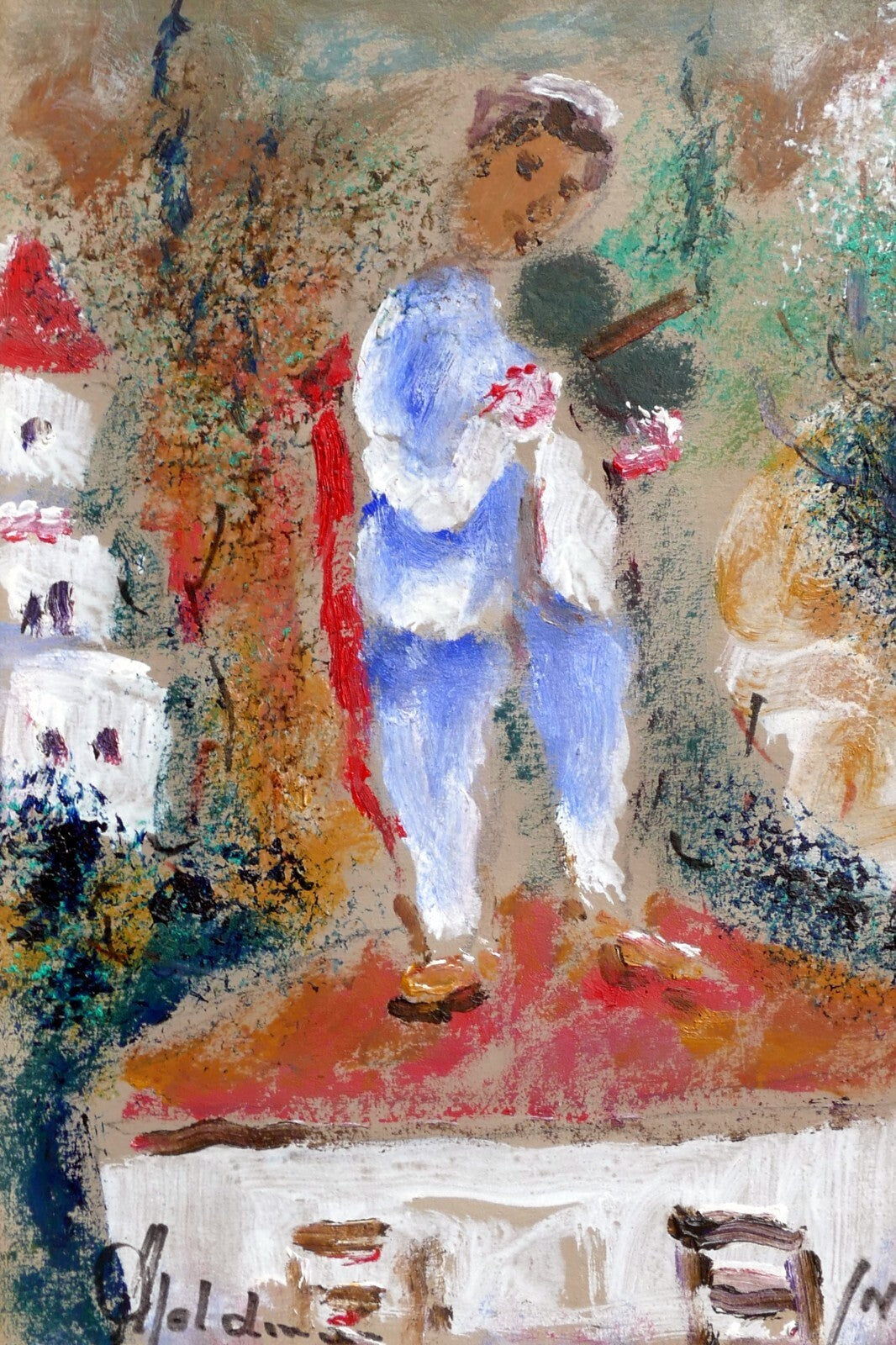 Albert goldman signed fiddler on the roof 8x10" framed oil painting israel