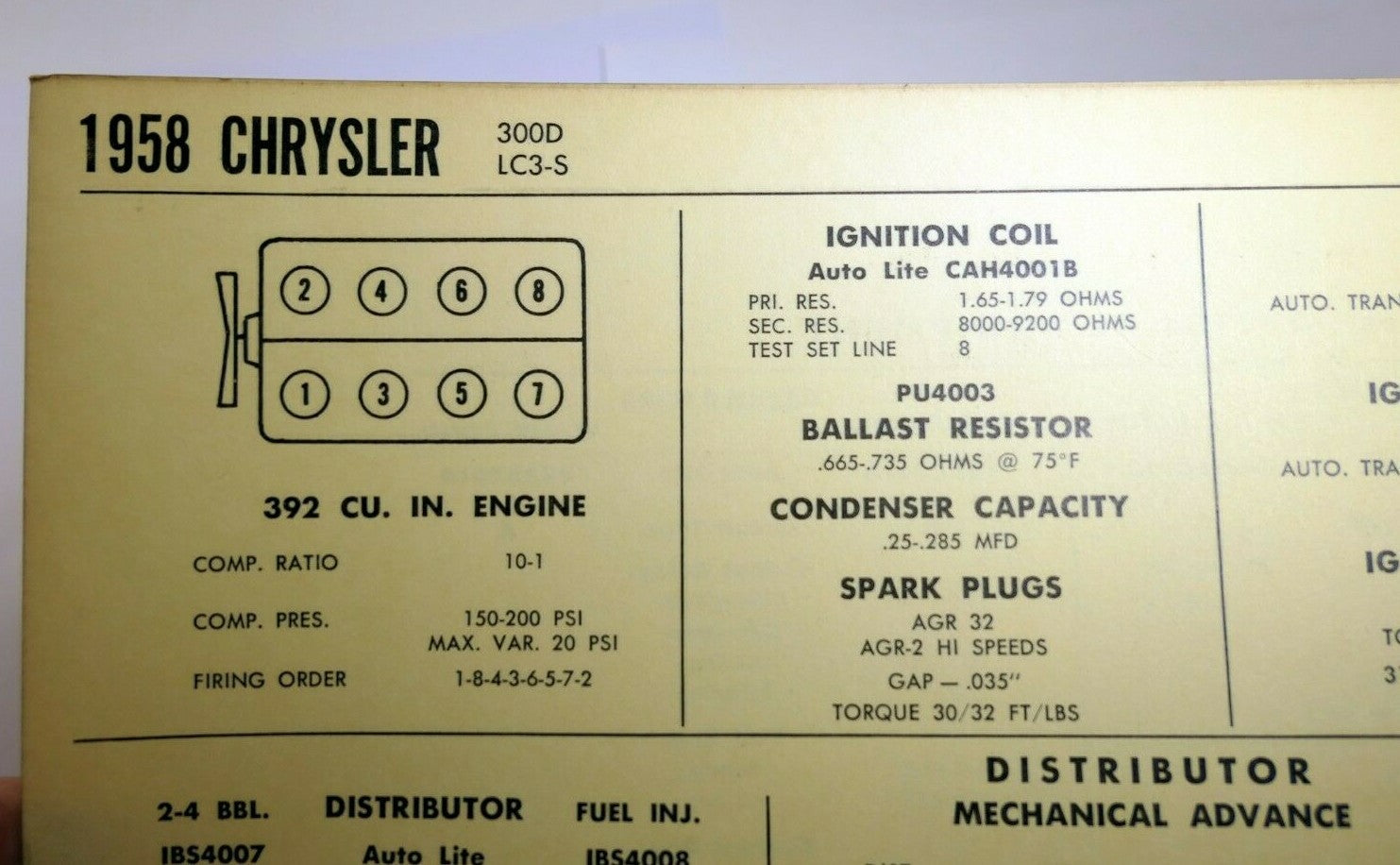 1958 chrysler 300d lc3 s 392 sun electric car specs sheet chart