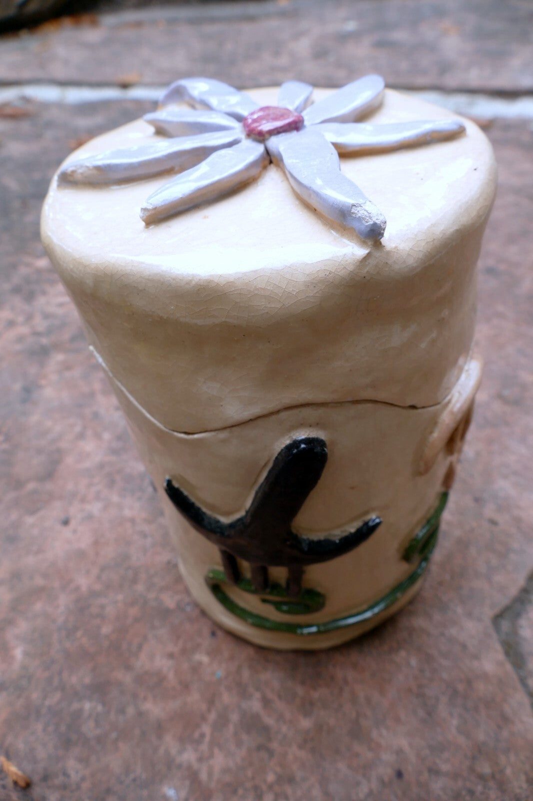 Angela kung clay signed vase with lid container herbs healing