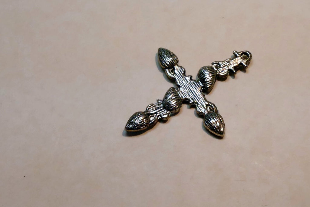 Metal Crucifix Cross Pendant Blue Moon stone torquoise tone 1.5"