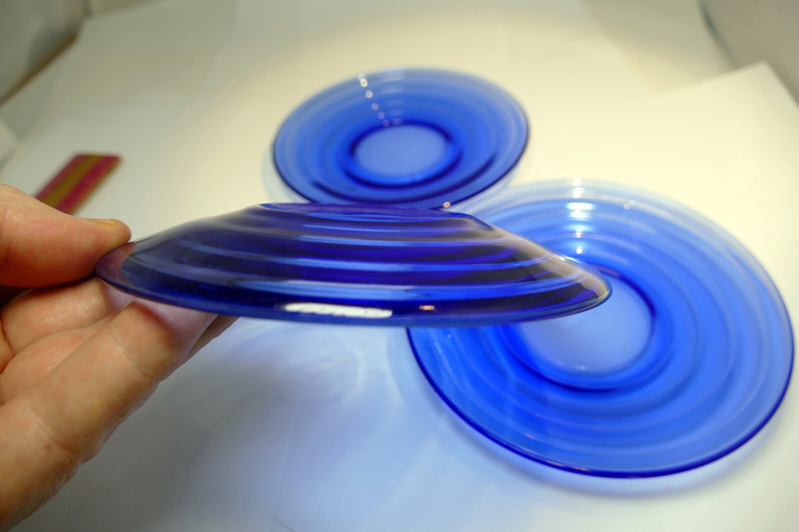 VINTAGE 1930s Cobalt Blue 5 3/8” BREAD PLATE Depression Glass set of 3 pack lot