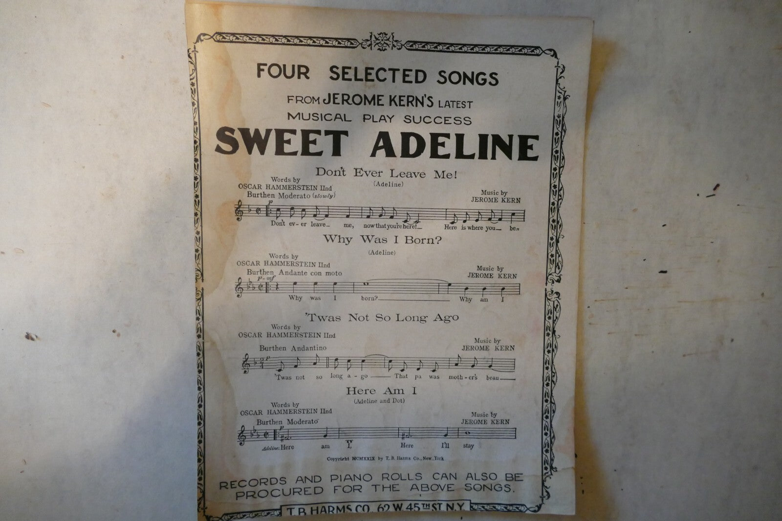 Why Was I Born, 1929, from "Sweet Adeline", Jerome Kern, Oscar Hammerstein 2nd