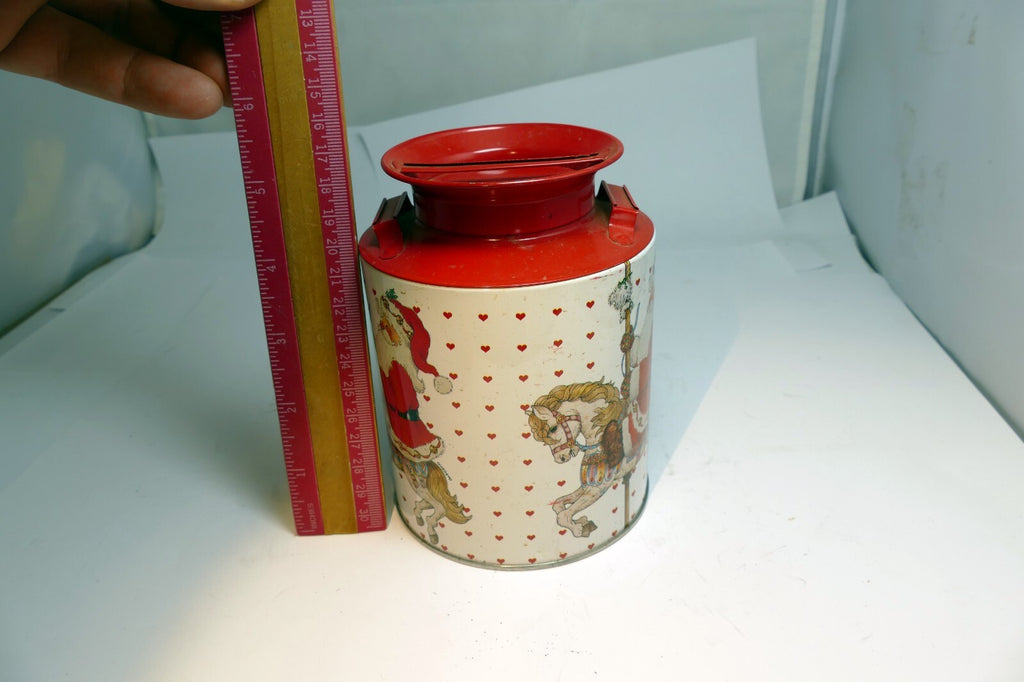 Metal Tin Christmas Round Serving Cookie Jar Container  Santa Carousel GIORDANO