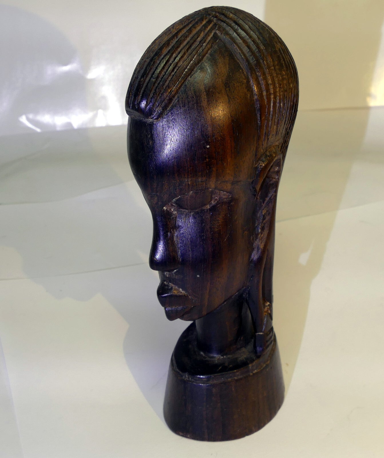 African bust hand carved ebony wood sculpture tribal female 6" tall tanganyka