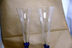 2 COLONY Glasses Flutes Wine Champagne Amaryllis Stem Cobalt Blue 11.2" tall set