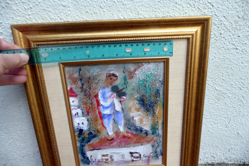 Albert Goldman signed Fiddler on the Roof 8X10" framed Oil Painting Israel