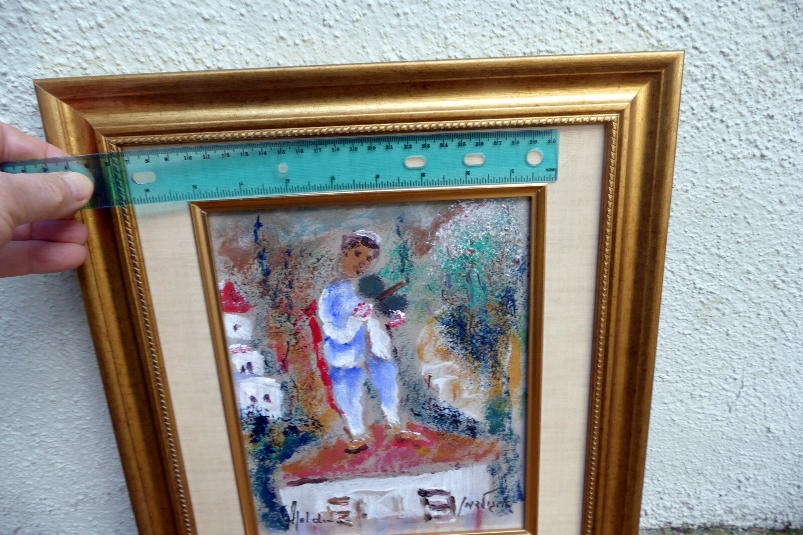 Albert Goldman signed Fiddler on the Roof 8X10" framed Oil Painting Israel