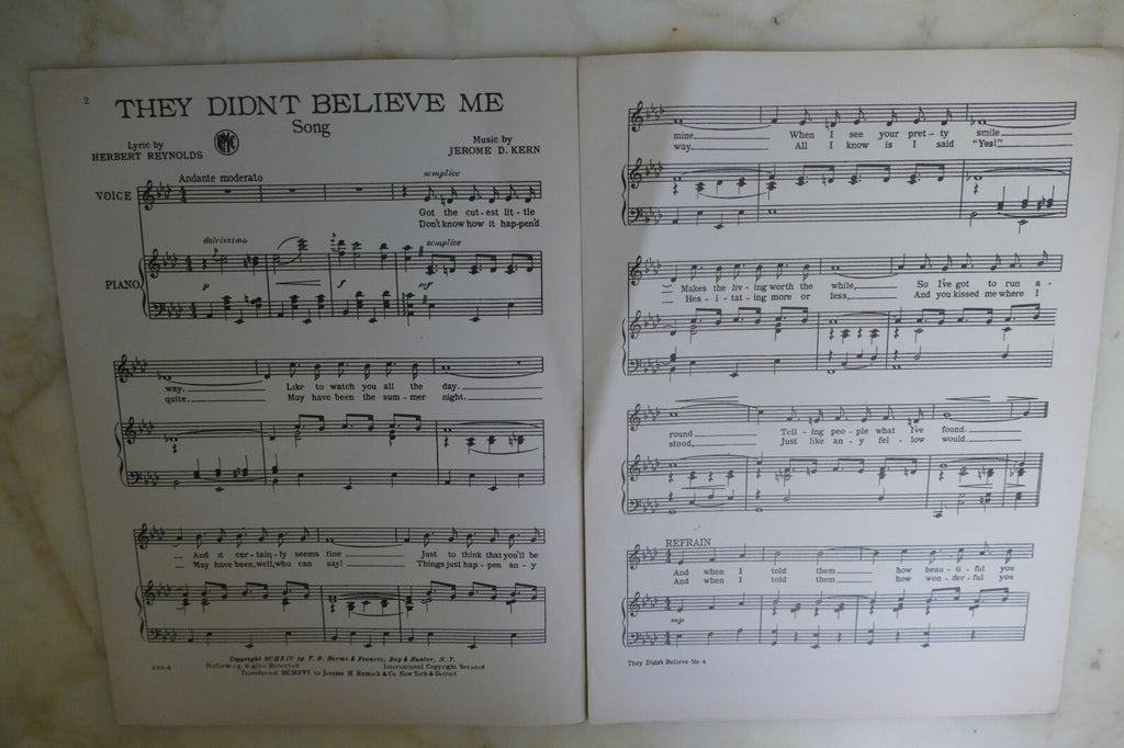 They Didn't Believe Me 1914 by Jerome Kern from "The Girl From Utah" musical