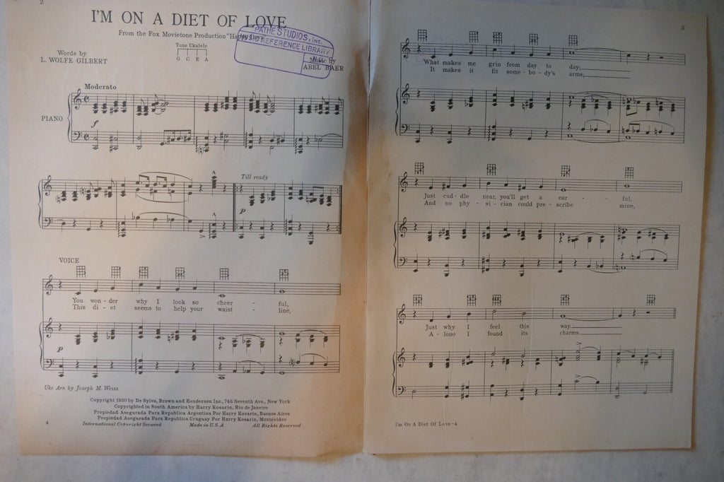 I'm On A Diet Of Love 1930, from "Happy Days", by L. Wolfe Gilbert and Abel Baer