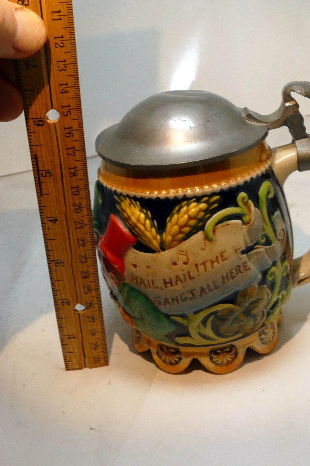 Gerz German Musical Beer Stein Mug w/ Music box 4X6" "THE GANG'S ALL HERE"
