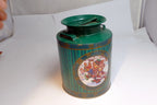 Metal Tin Christmas Round Cookie Candy Jar Container  Bear skating ice