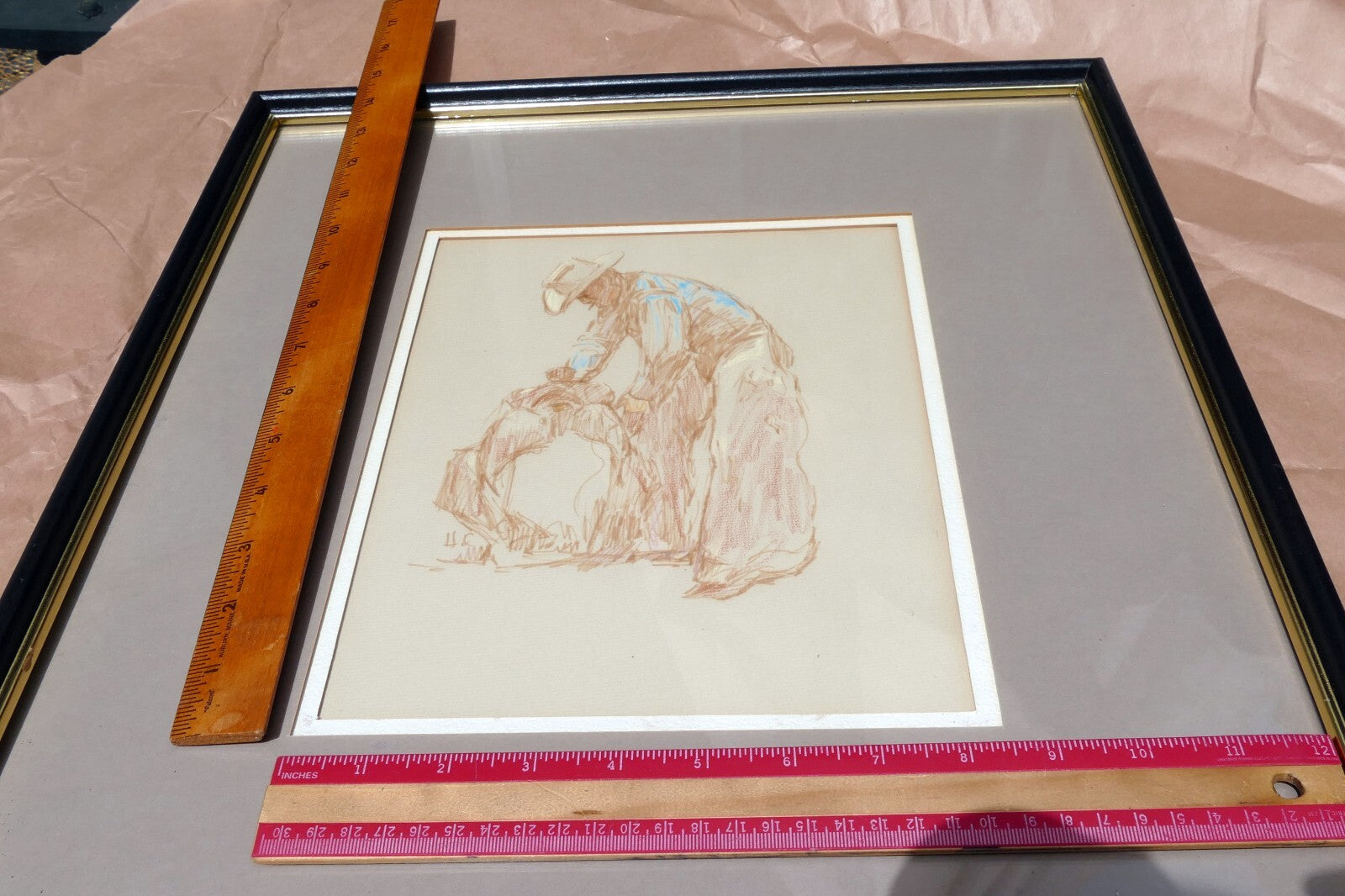 Mixed Media Colored Pencil Vaquero Cowboy HC Unsigned 1960's
