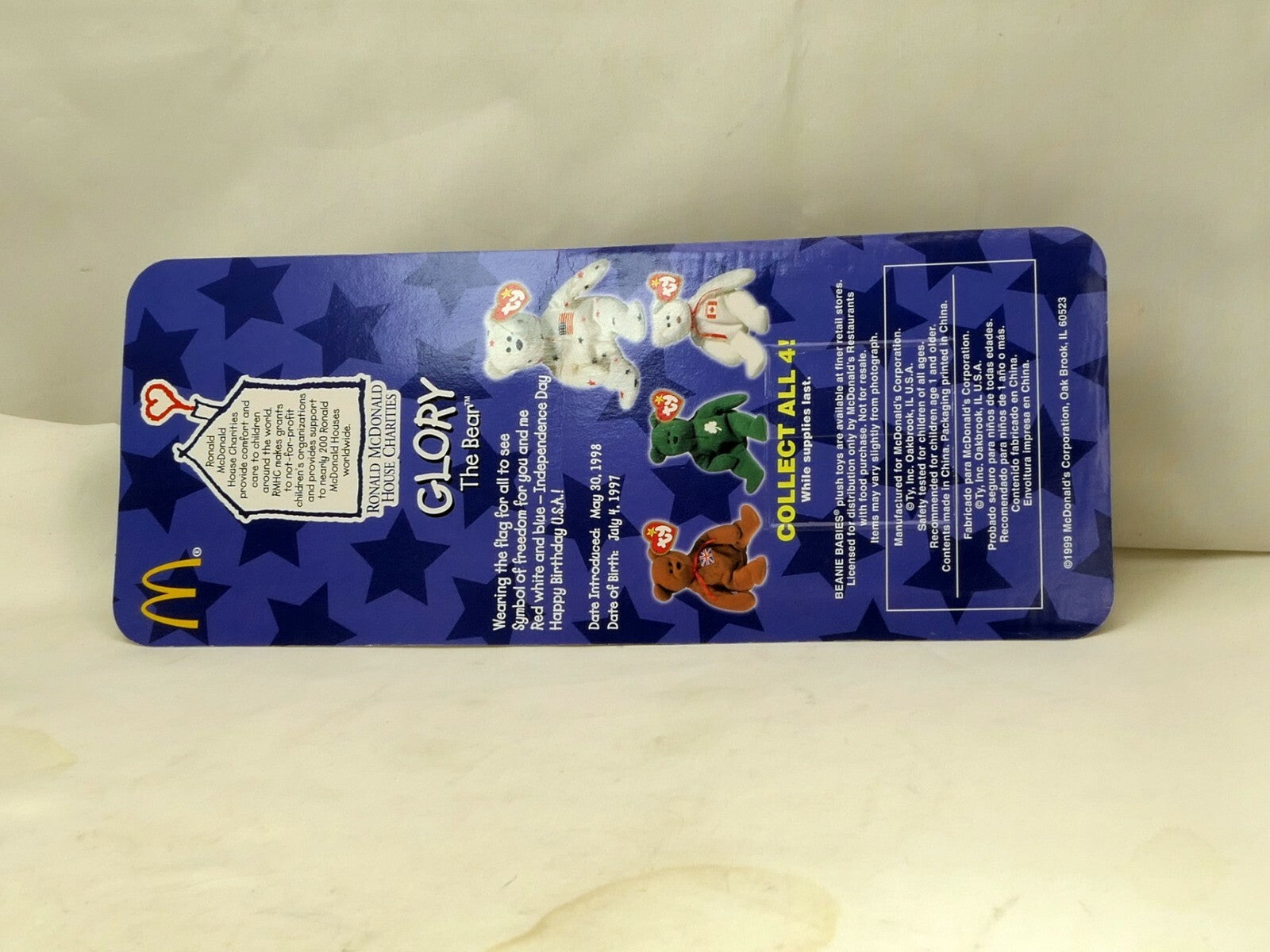 GLORY The Bear 1998 McDonald's Ty Beanie Baby  1999 OakBrook - NEW