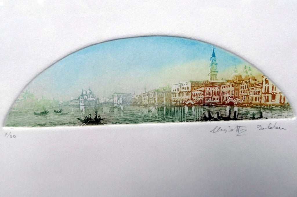 Etching st. mark's square lagoon venice pencil signed matted framed by b fe