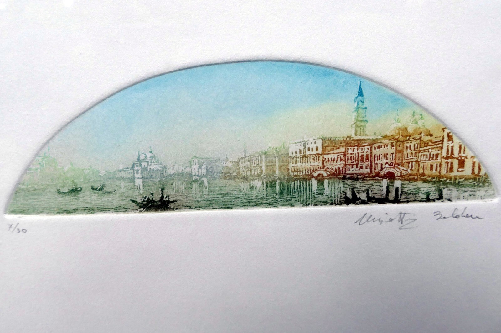 Etching st. mark's square lagoon venice pencil signed matted framed by b fe