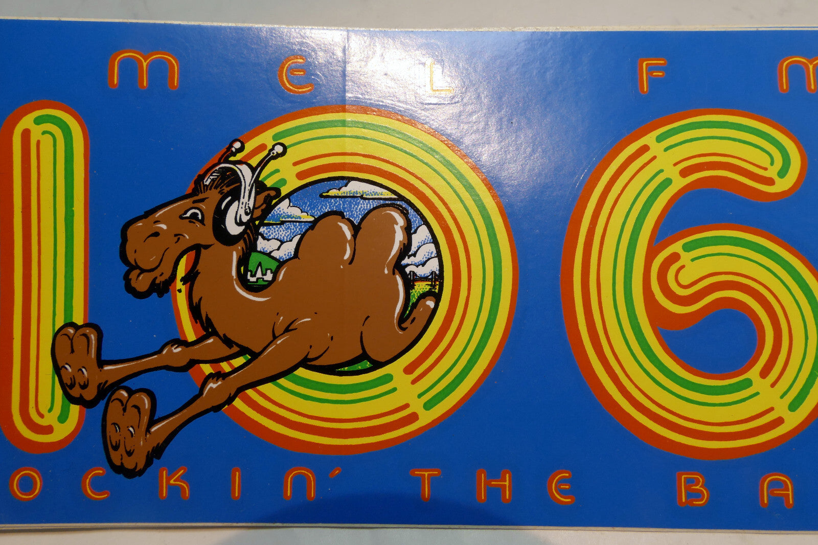 Kmel106 fm rockin the bay bumper sticker vintage 1980's rainbow camel