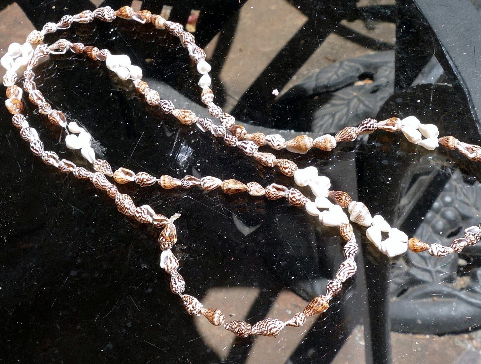 Cowrie shell 16" necklace lei jewelry boho surfer brown ocean pacific hawaii