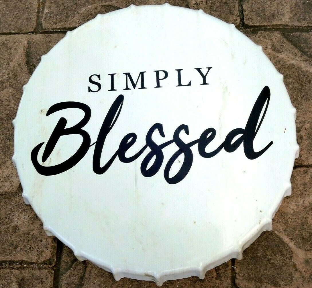 Beer cap hanging tin metal poster sign beer 16x16" "simply blessed"