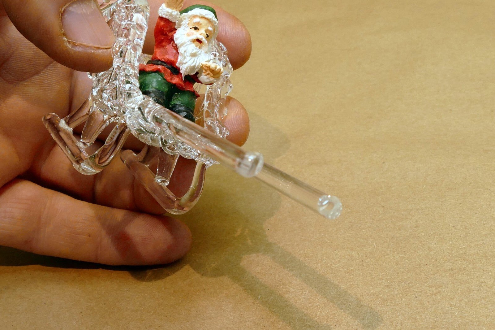 Spun Glass Crystal Christmas Ornament  Sled with Santa Claus (missing dear)