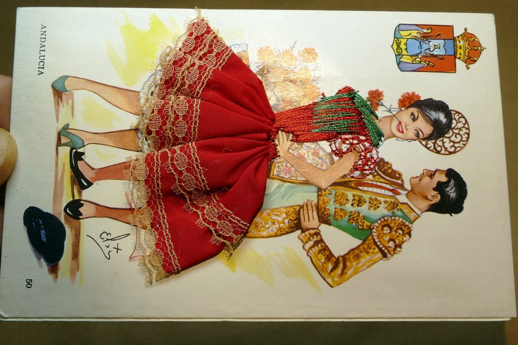 Andalucia 1970's Postcard unposted Alsala-Madrid Embriodered Dress Flamenco