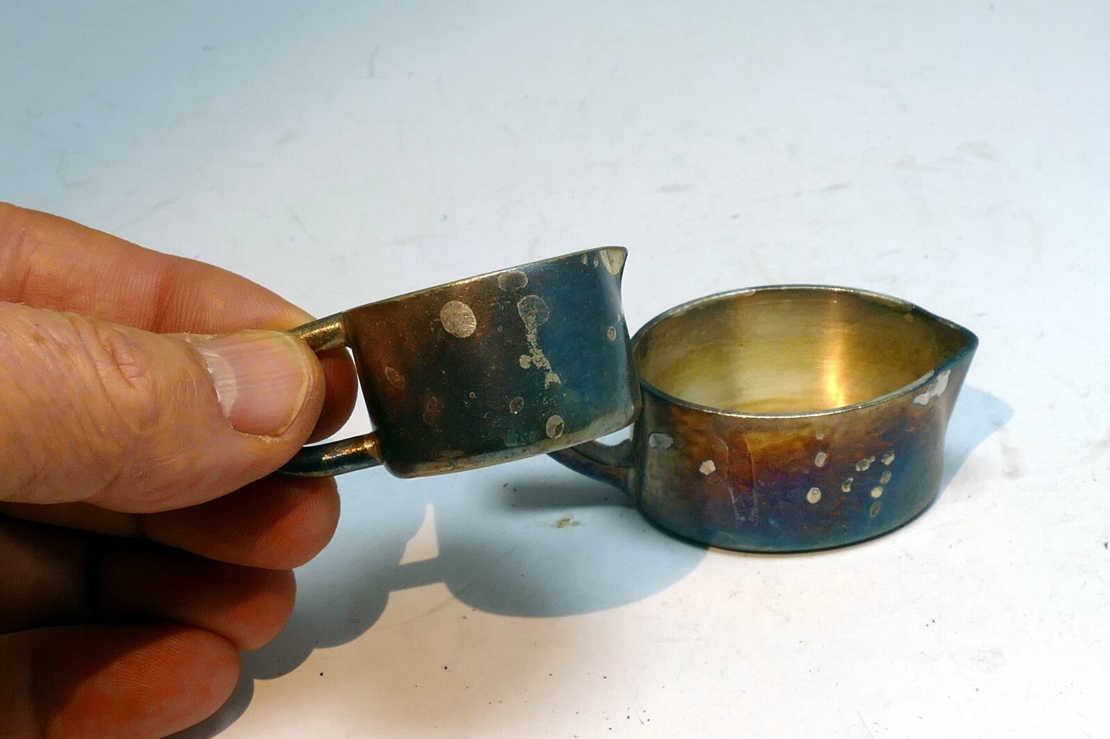 Miniature 2cm tall Metal Milk Creamer Pitcher set of two Germany