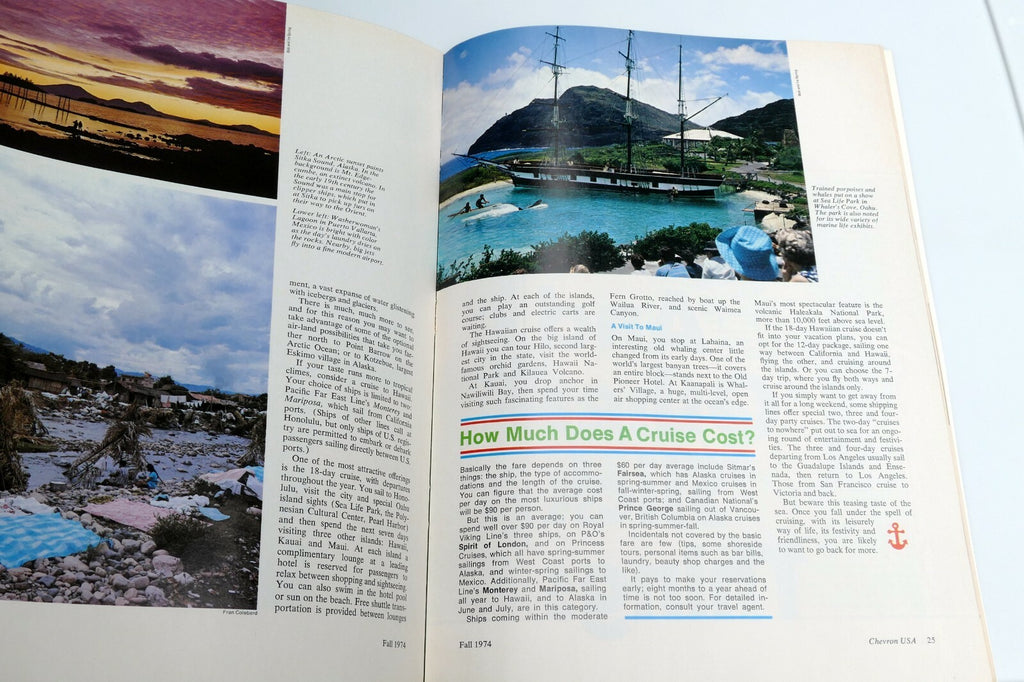 Fall 1974 Chevron USA Travel Club Magazine Elegant Hotels Autumn Harvest Cruise