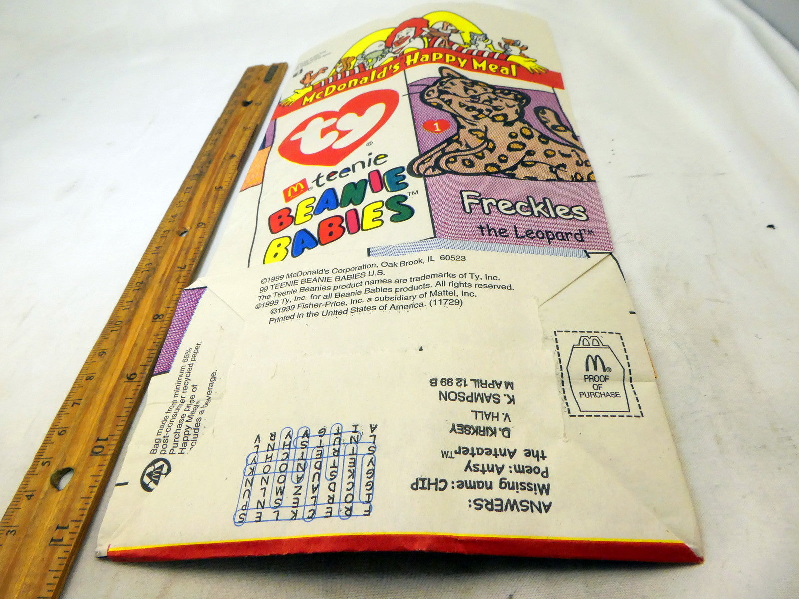 EMPTY paper Bag for Happy Meal original genuine vintage McDonald's 1999 Freckles